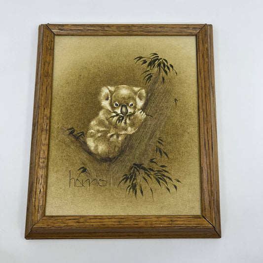 1982 Original Framed Peggy Harris Painting on Canvas Koala Bear Dining Out TG1
