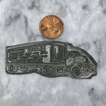 Vtg Letterpress Printers Block Plate Donald Forsburg Trucking Semi Truck TJ59