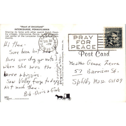 Vintage Postcard Greetings From Intercourse PA TD8-P2