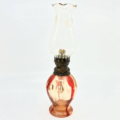 Vintage Red and Clear Glass Kerosene Oil Lamp 10" TC7