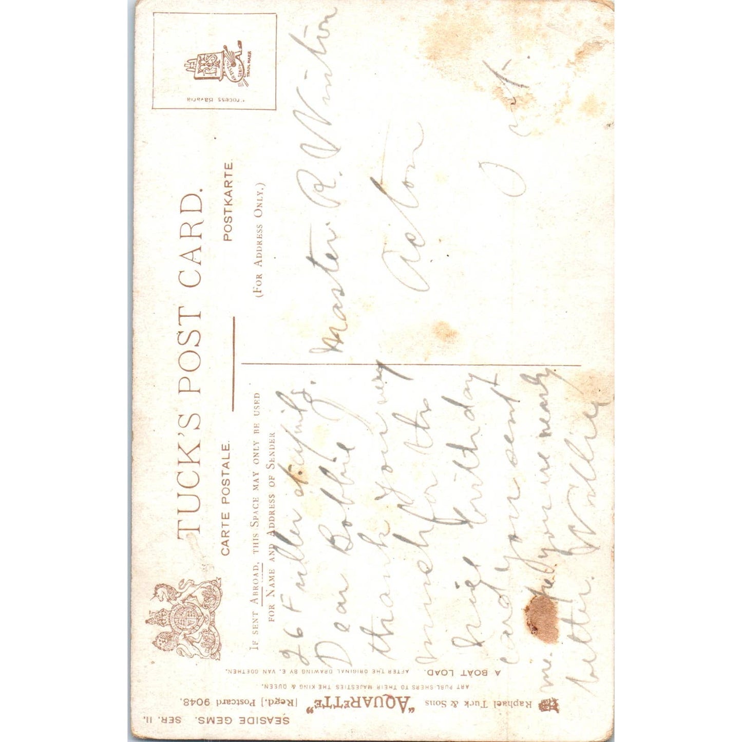 Aquarette Seaside Gems Raphael Tuck Original Postcard TK1-P14