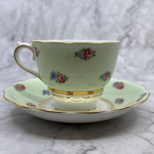 COLCLOUGH Bone China Cup and Saucer England  Yellow Gold Trim, Pattern Roses TD1