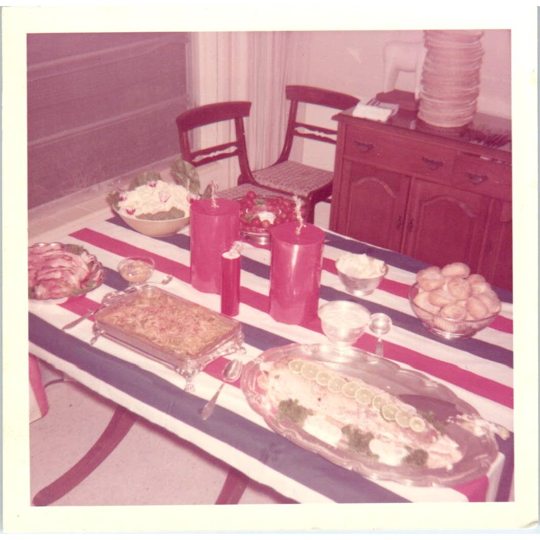 c1950 Atomic Era Original Photograph MCM Dinner Spread Color 3.5" SE5