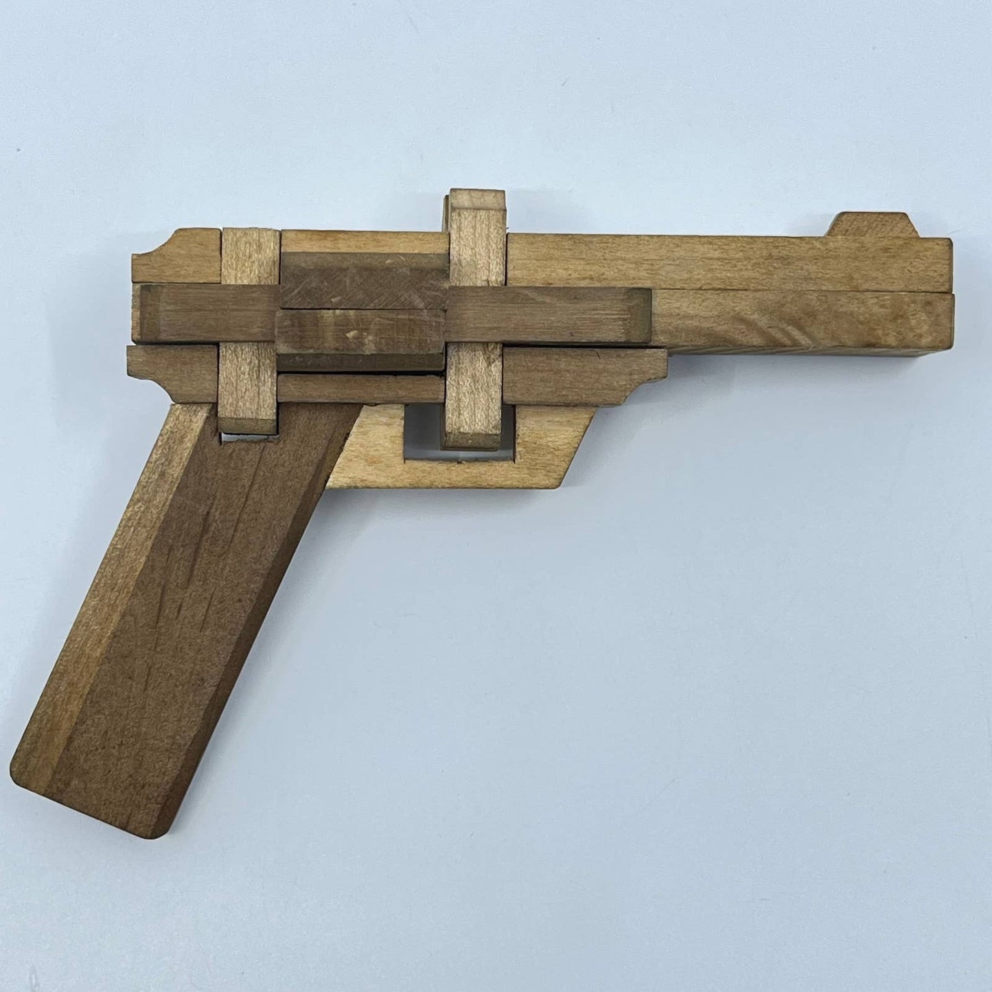 Unique Vintage Wooden Brain Teaser Puzzle - Pistol / Handgun Shaped TF5