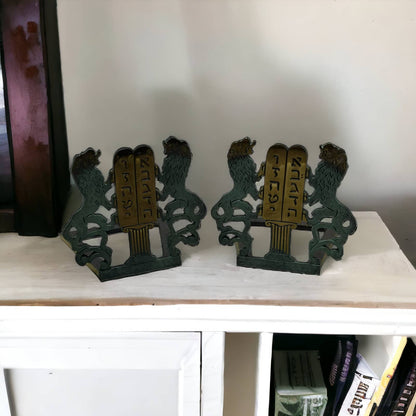 Vintage Judaica Set Of 2 Brass Book Ends Lions Of Judah Hand Made In Israel TK1