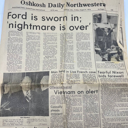 1974 Aug 9 OSHKOSH DAILY NORTHWESTERN Newspaper Nixon to Resign TI6-12