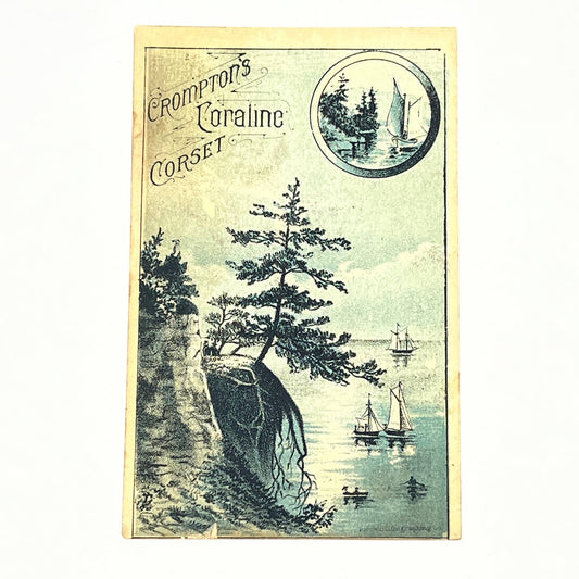 Original 1880s Victorian Trade Card Crompton's Coraline Corset Sailboats AB6