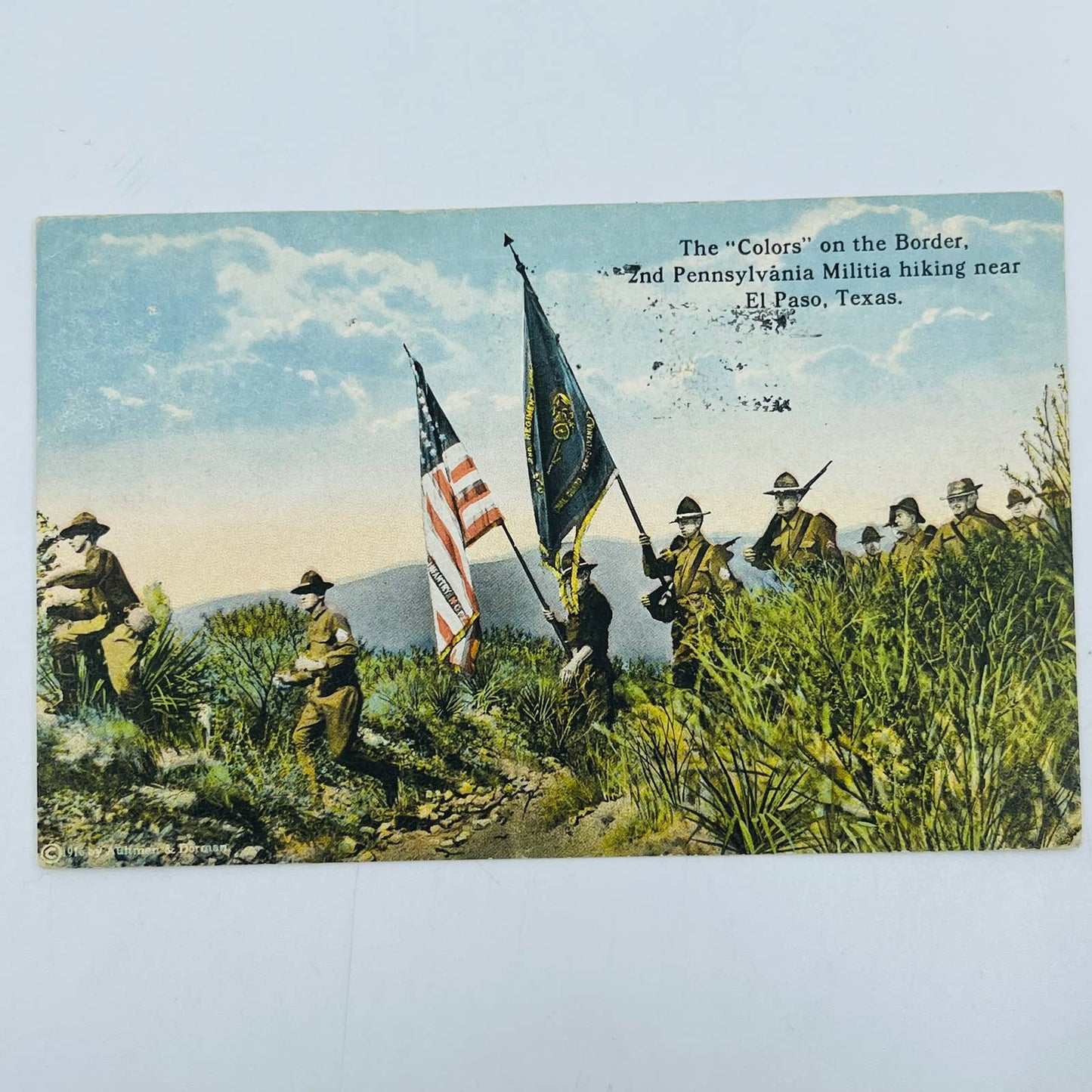 c1918 Postcard WWI 2nd Pennsylvania Militia Hiking Near El Paso TX PA9