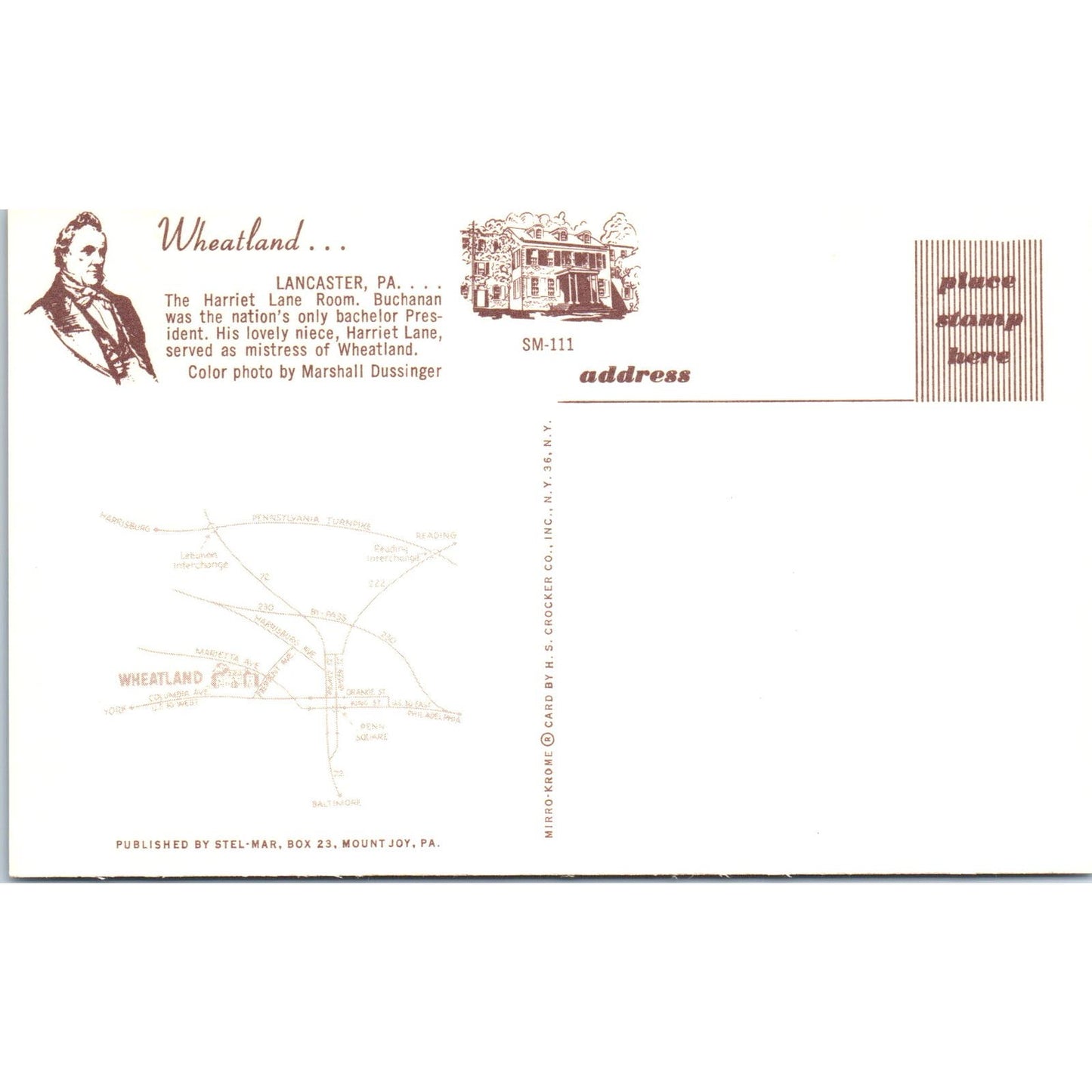 Wheatland Lancaster PA Harriet Lane Room Original Postcard PB8