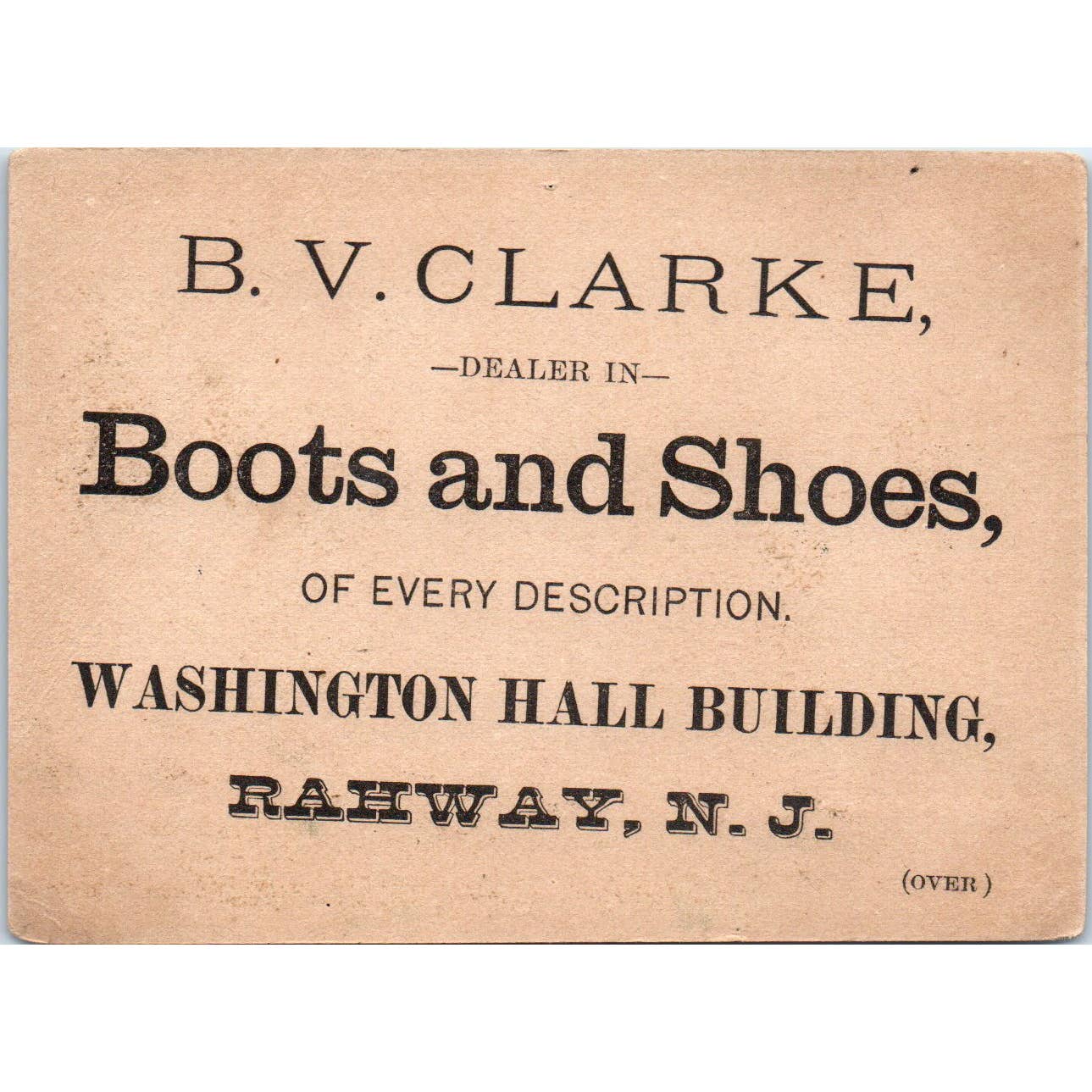 1880s Victorian Trade Card P. Cox & Bros Shoes B.V. Clarke Rahway NJ SE8