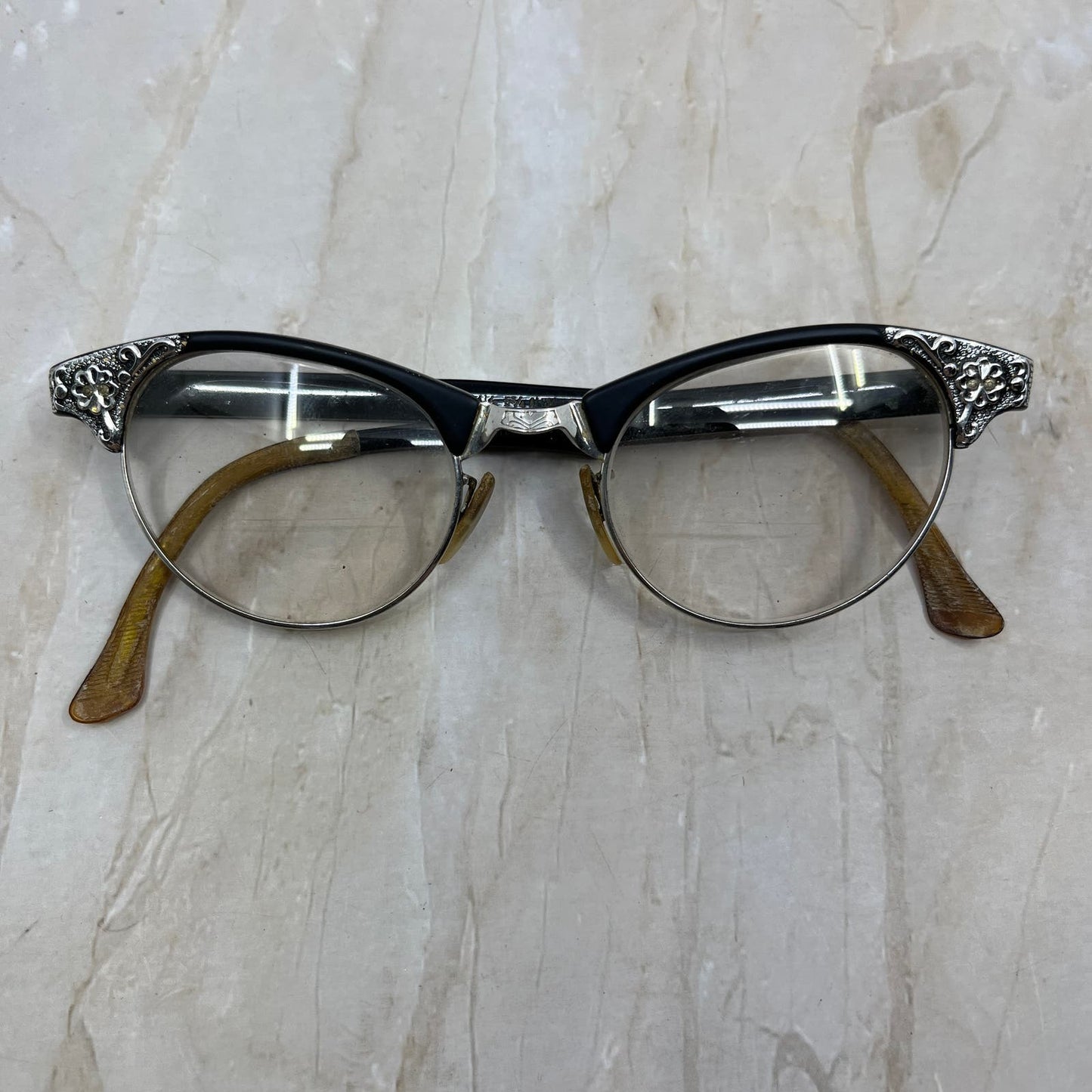 1950s Artcraft 4 1/2-5 3/4 Aluminum 12k GF Cat Eye Eyeglasses Frames TJ9G1-3