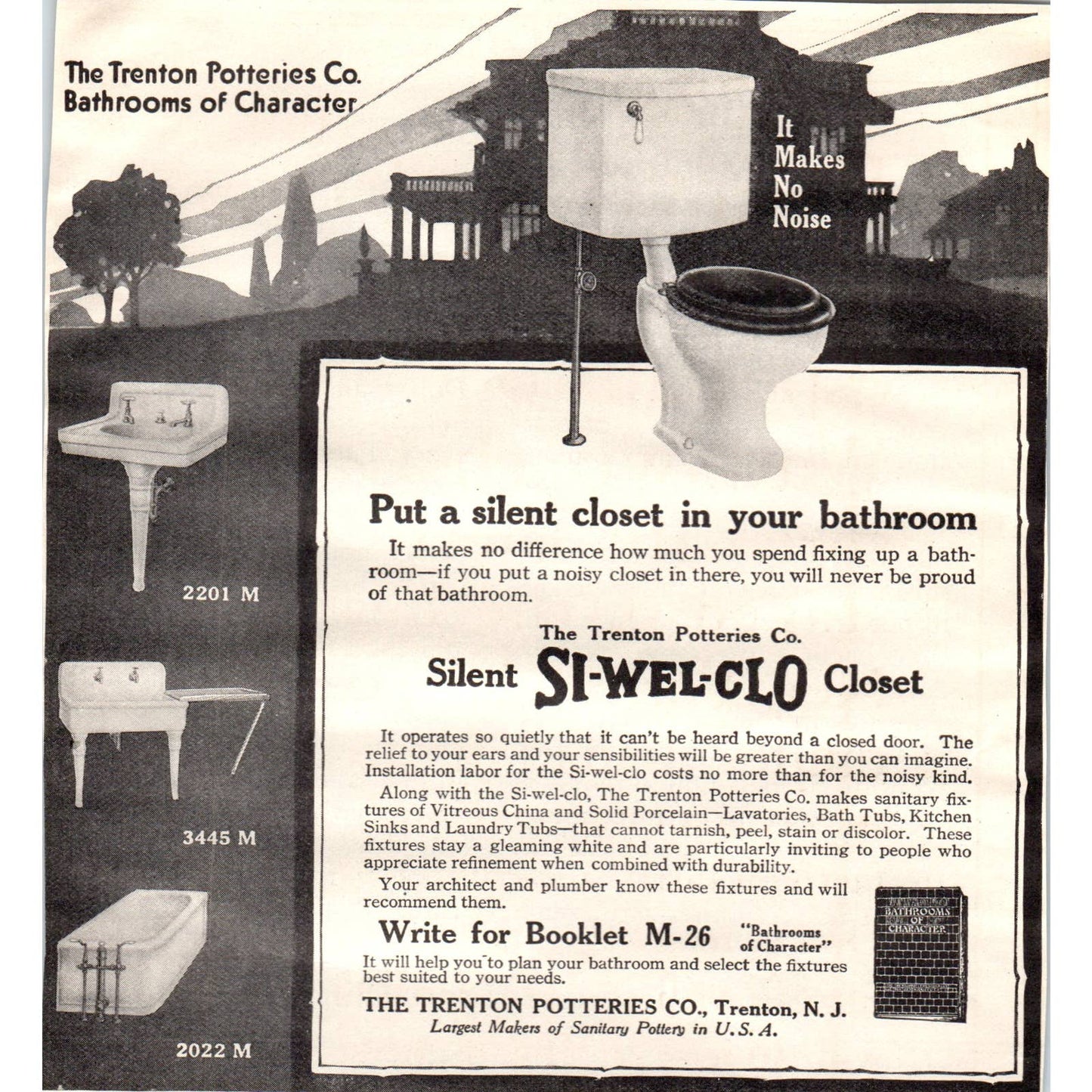 c1920 Harper's Magazine Ad - Si-Wel-Co Silent Closet Toilet Trenton Potteries TF6-1