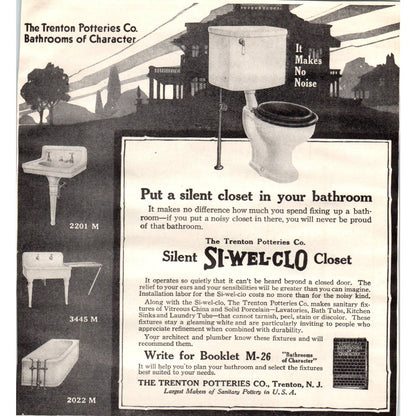 c1920 Harper's Magazine Ad - Si-Wel-Co Silent Closet Toilet Trenton Potteries TF6-1