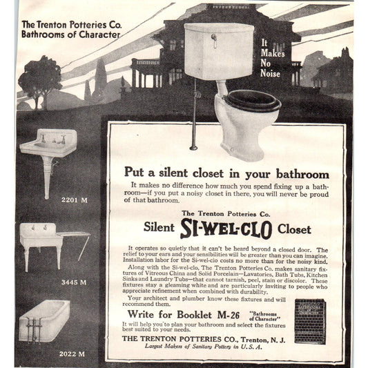 c1920 Harper's Magazine Ad - Si-Wel-Co Silent Closet Toilet Trenton Potteries TF6-1