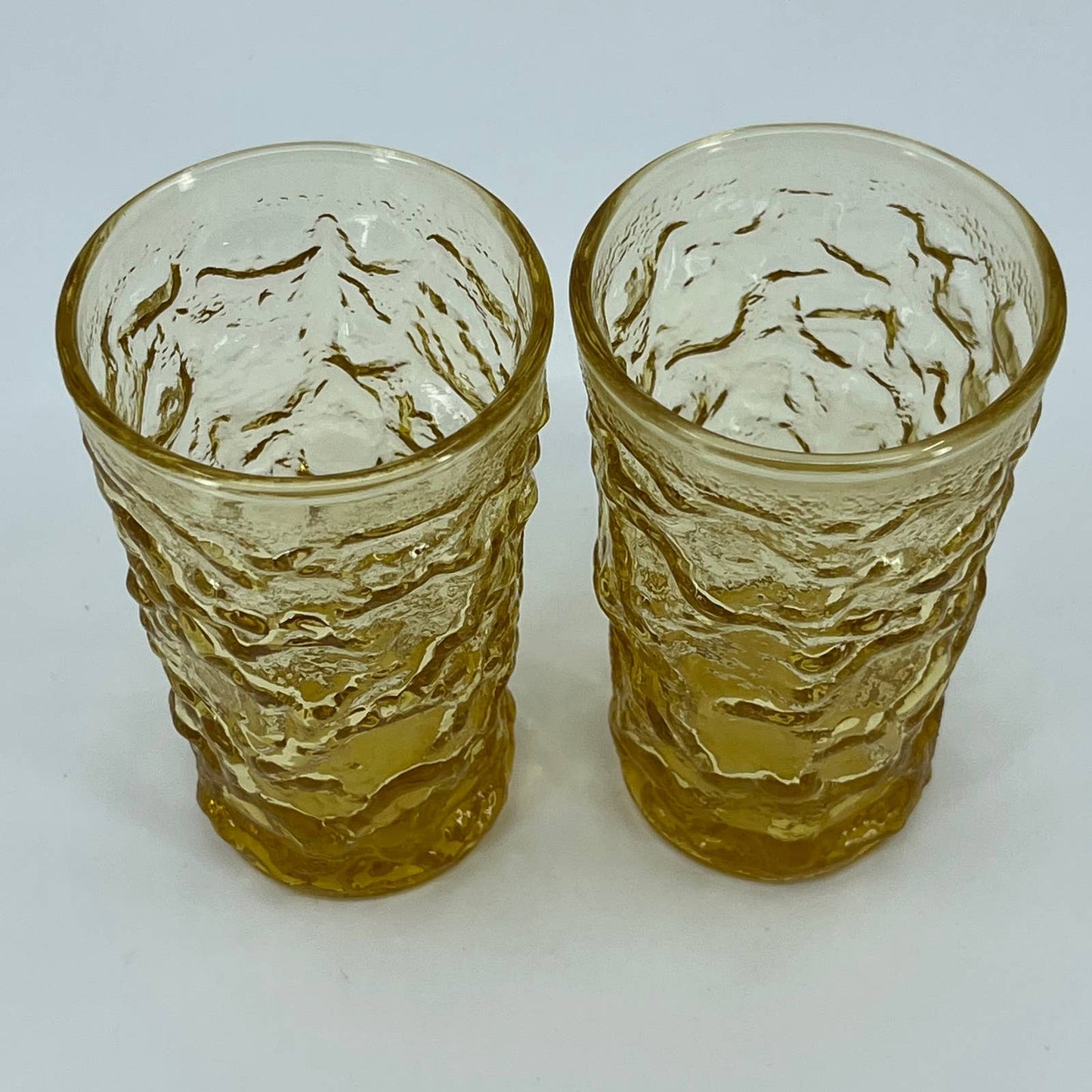 1970s Anchor Hocking Lido Milano Honey Gold Crinkle Juice Glass 4” SET OF 2 TB5