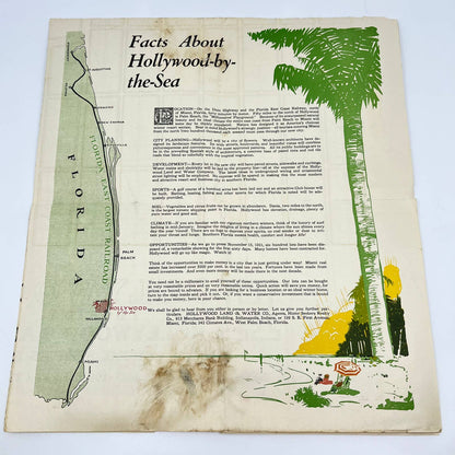 1921 Hollywood Florida Fold Out Map for Home Seekers Hollywood-By-The-Sea TE8