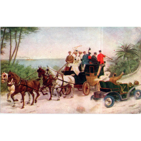 An Ocean View Ride Horse and Buggy Motor Car Original Postcard P2-7