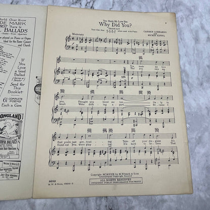You Made Me Love You, Why Did You Carmen Lombardo 1929 Sheet Music TK2-SM4