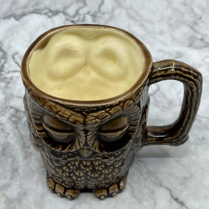 1970s Retro Sleepy Eye Brown Owl Ceramic Coffee Mug Embossed TJ1