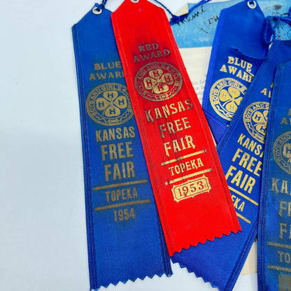 1950s Lot of Prize Ribbons Kansas Free Fair 4-H Fair Topeka Kansas TA3-3