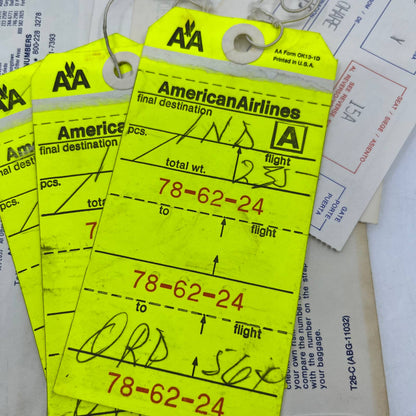 1970s American Airlines Boarding Passes Envelope/Passenger Stubs Bag Tags AC8-2