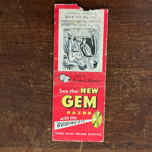 Gem Razor With The Guiding Eye Advertising Matchbook Cover MM11-7