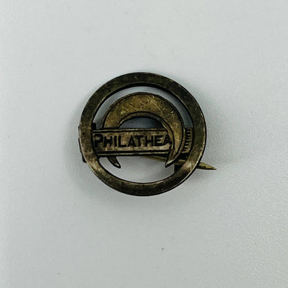 ANTIQUE METAL PATINA PHILATHEA WOMENS BIBLE CLASS CRESCENT MOON CIRCLE PIN SB3