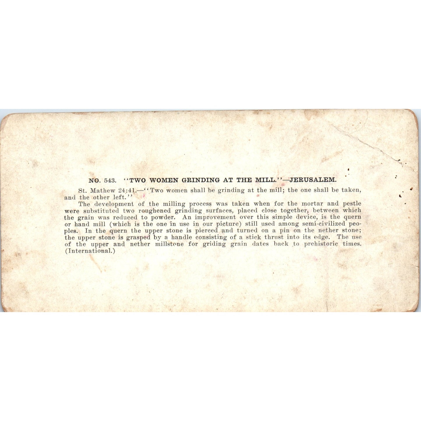 Two Women Grinding at the Mill Jerusalem - Antique Stereoview Card H3-2