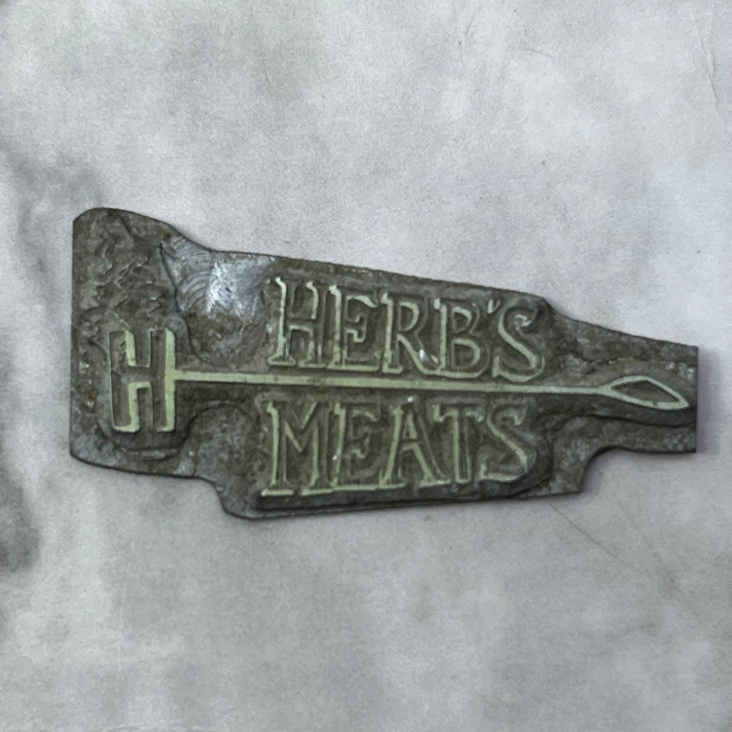 Vintage Printing Letterpress Printers Block Plate Herb’s Meats Logo TJ58