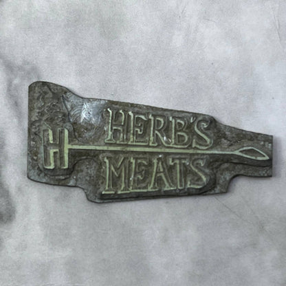 Vintage Printing Letterpress Printers Block Plate Herb’s Meats Logo TJ58