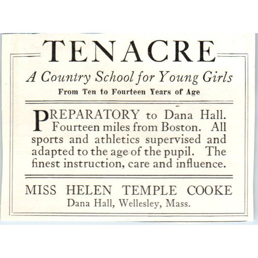 c1920 Harper's Ad - Tenacre School for Girls Helen Temple Cooke Wellesley EA3