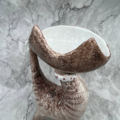 1950s Italian Ceramic Cat Vase Hand Painted Pottery Atomic Space Age Era 12x7”