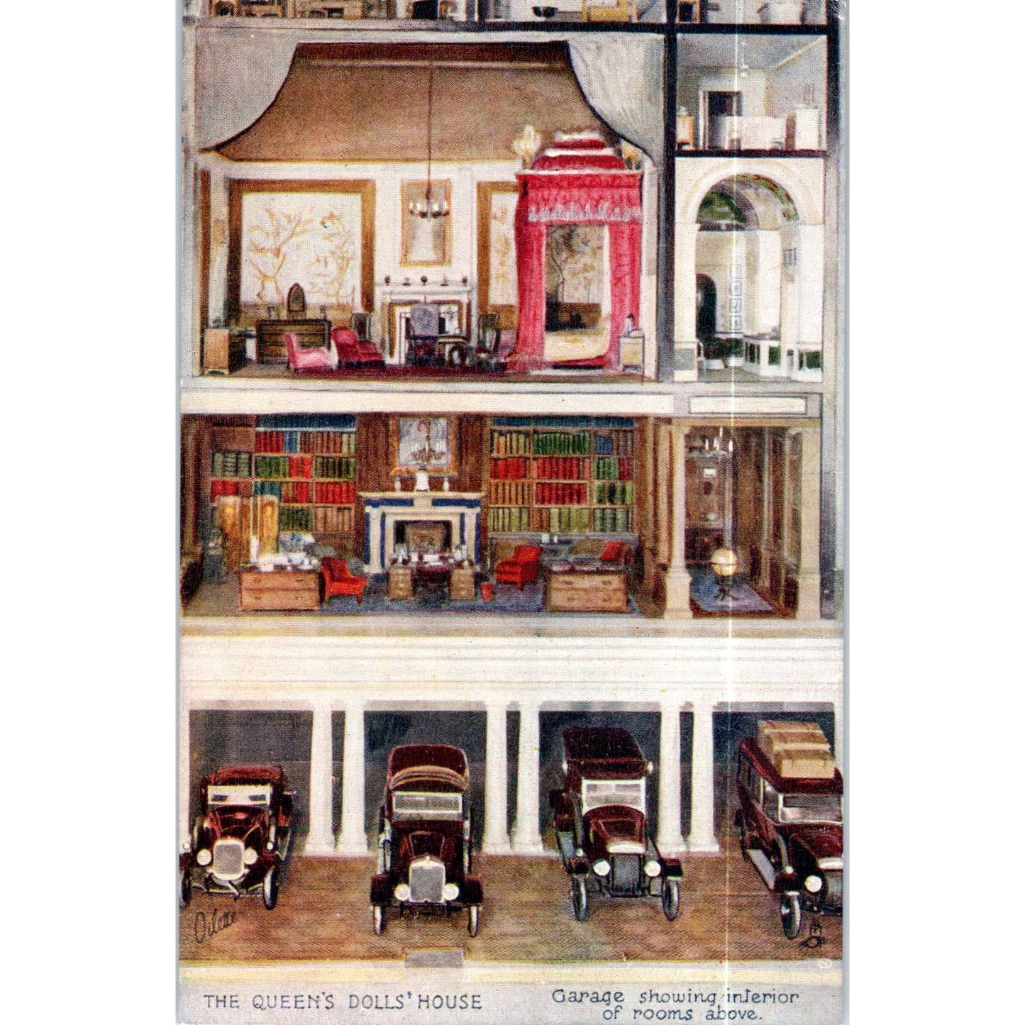The Queen's Dollhouse The Garage Raphael Tuck Oilette Original Postcard TK1-P17