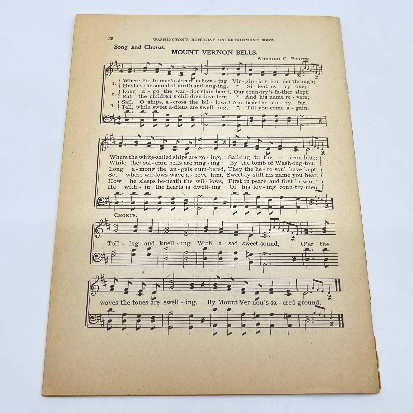 1908 Washington's Birthday Entertainment Book Songs Drills Concerted Pieces TF7