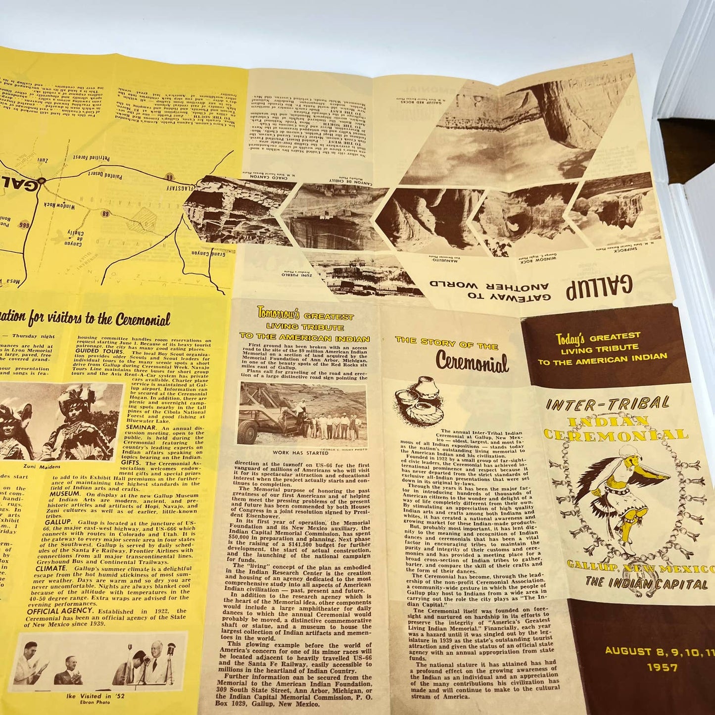 1957 Inter-Tribal Indian Ceremony Gallup New Mexico Brochure Fold Out Map SC6