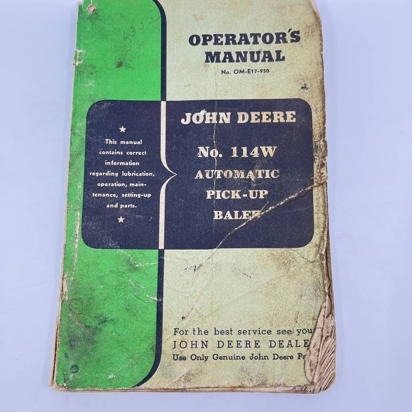 Vtg John Deere No. 114w Automatic Pick-Up Baler Operator's Manual OM-E17-950 TF4