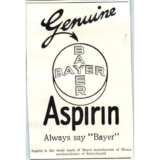Genuine Bayer Aspirin - 1921 Original Ad TJ7-S