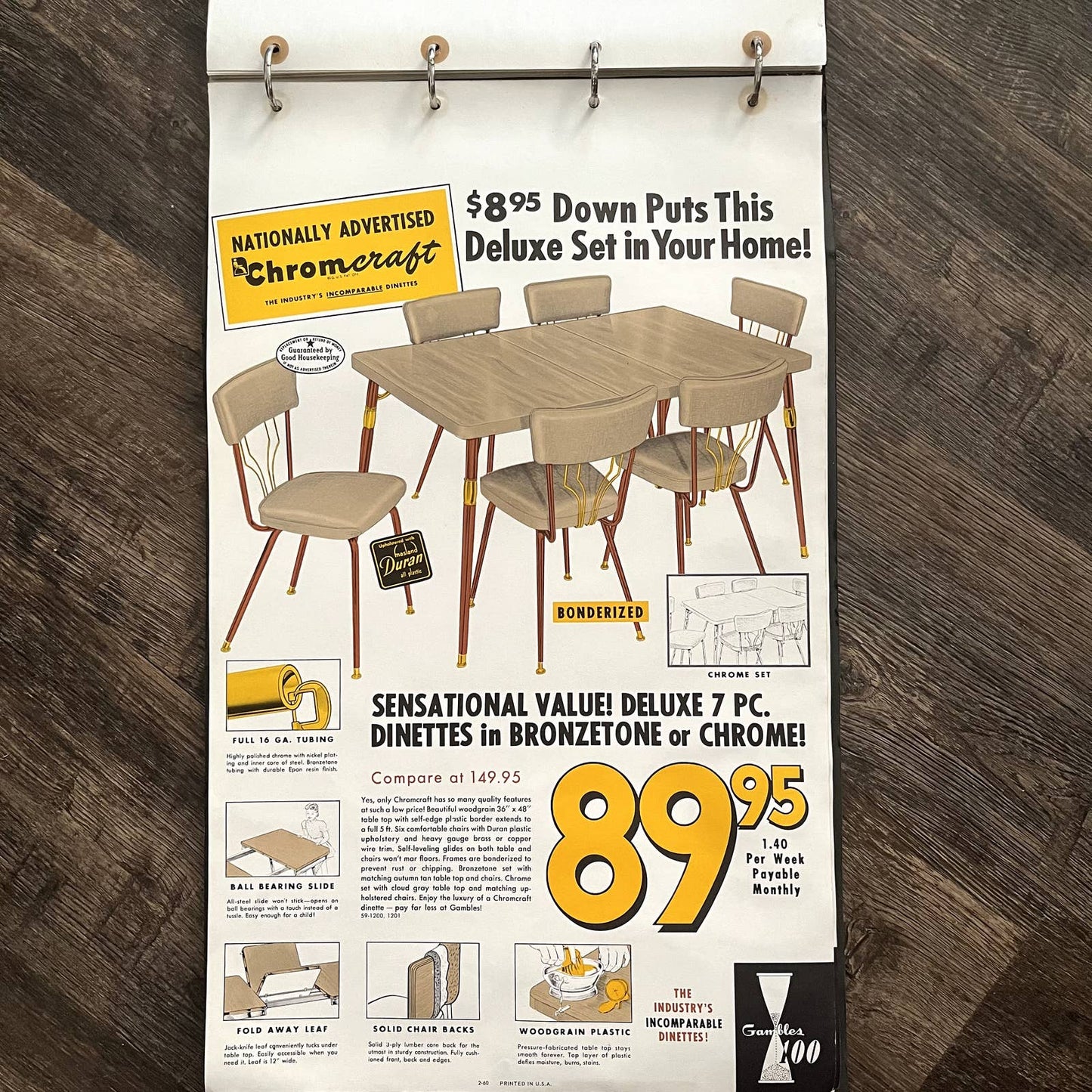 1960 MCM Chromcraft Dinette Gambles 100 Retail Store Advertising Poster 13.5x20