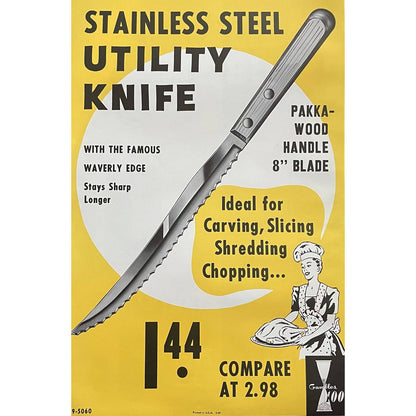 1960 Stainless Steel Utility Knife Gambles Retail Store Display Poster 13.5x20