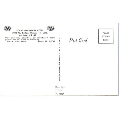 Rocky Mountain Motel Denver CO Original Postcard TK1-28