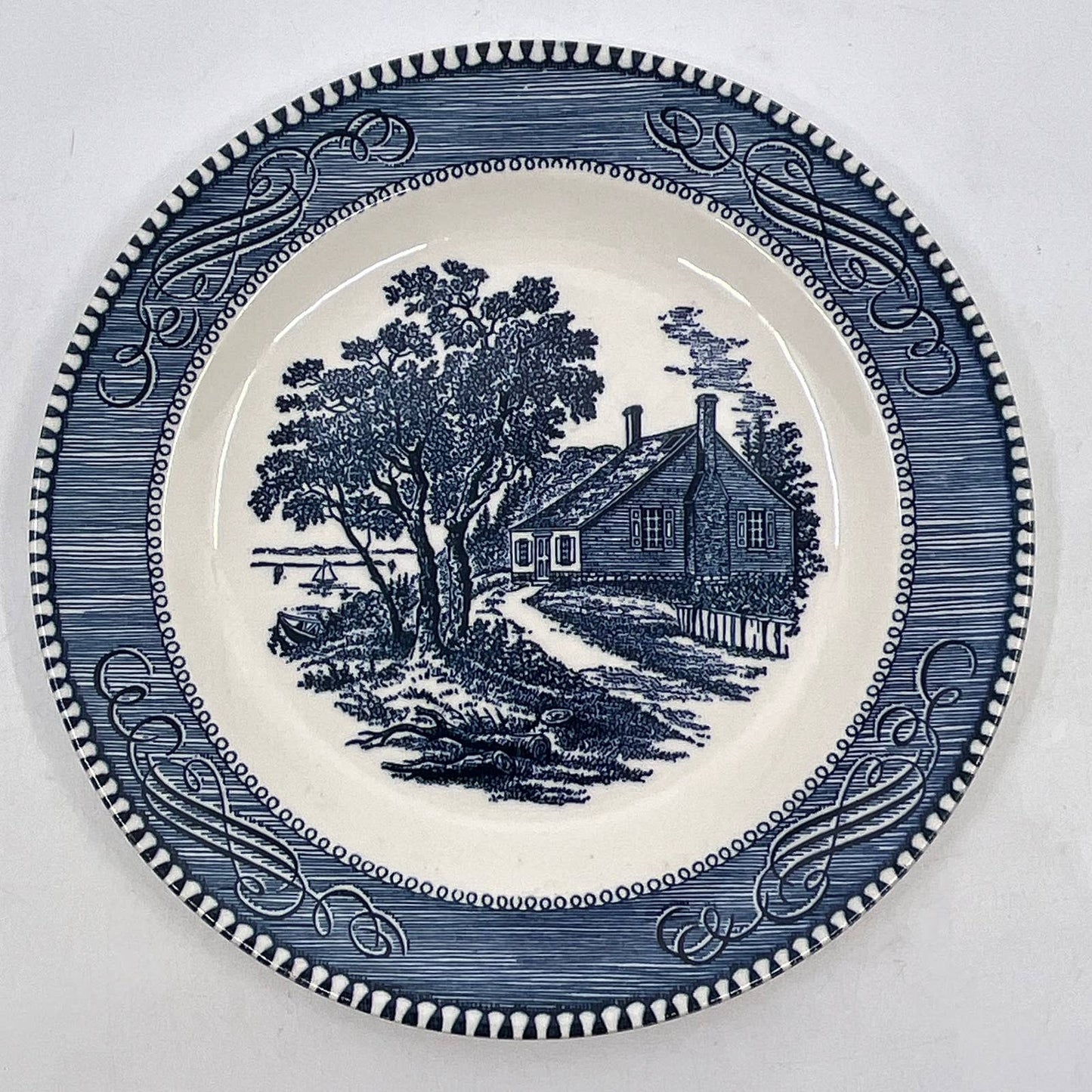 CURRIER & IVES Royal Blue 7.25" Plate Lake House/Washington's Birthplace TI3-2