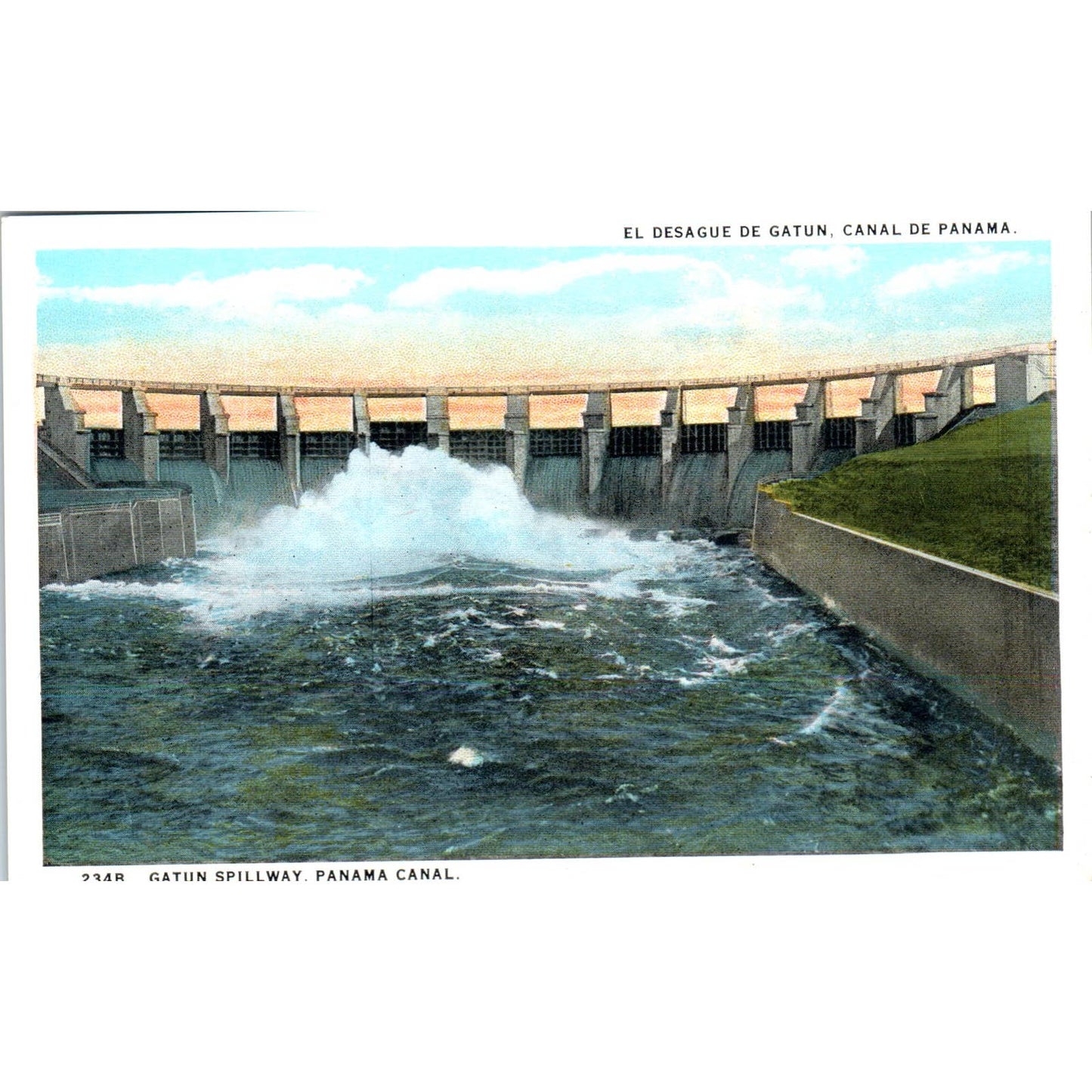 Gatun Spillway Panama Canal - Original Postcard TJ7-RP3