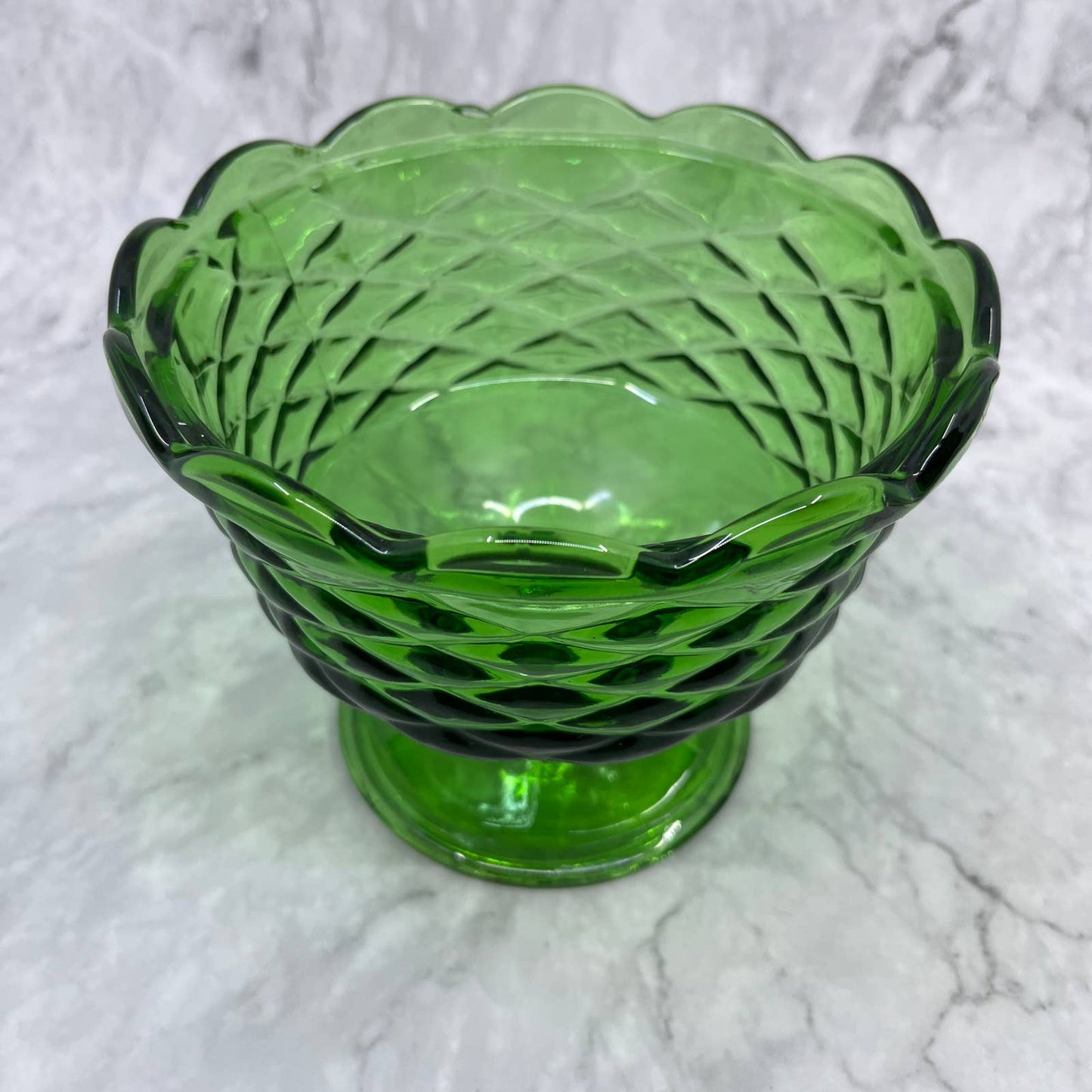 1960s Large Indiana Glass Green Pedestal Compote Dish Colony 5.5x6.5" TA2