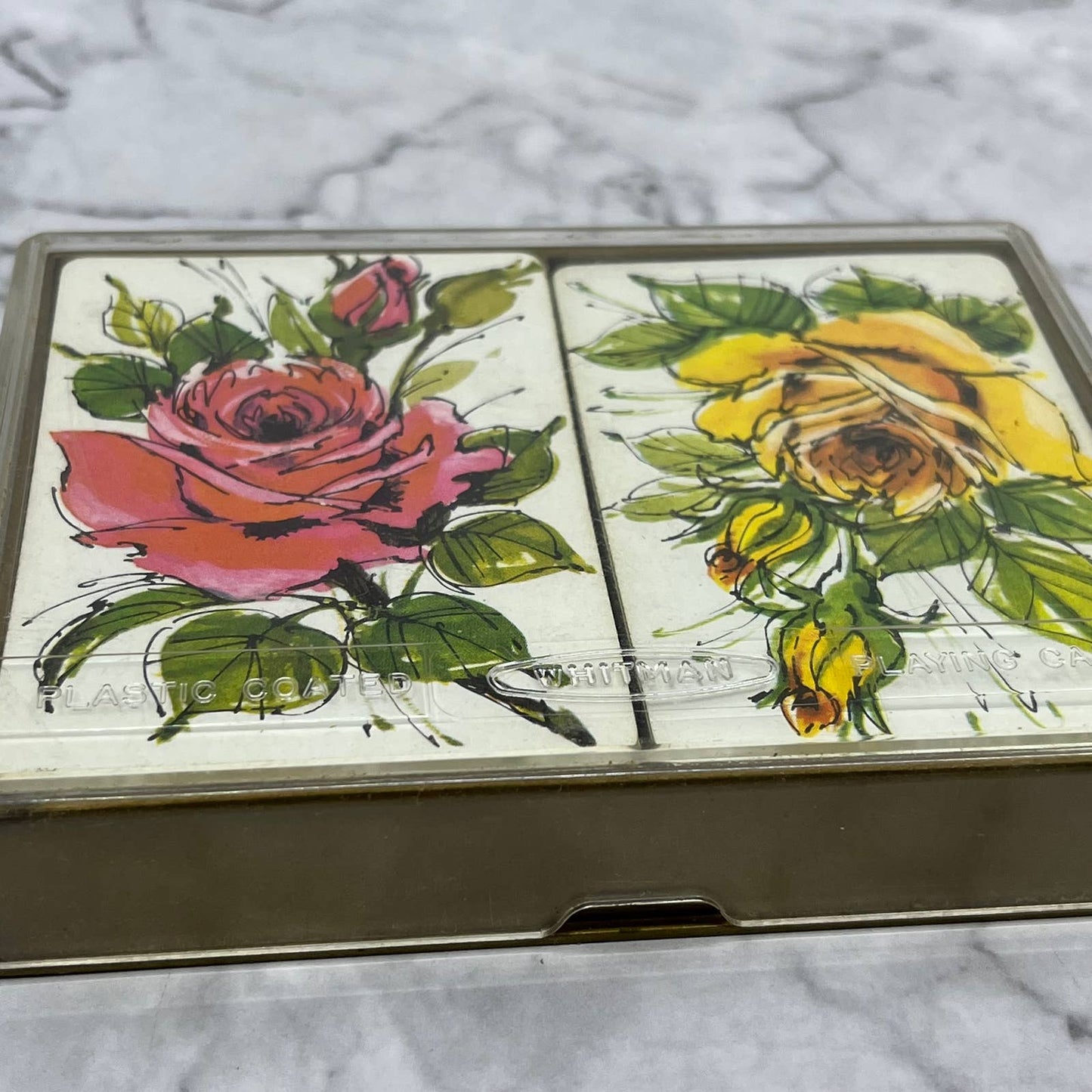 Vintage Whitman 2 Deck Bridge Playing Cards Roses With Case COMPLETE TB5
