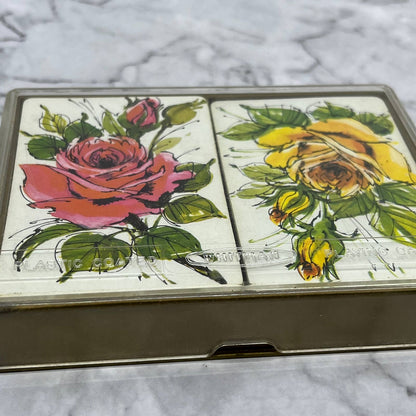 Vintage Whitman 2 Deck Bridge Playing Cards Roses With Case COMPLETE TB5