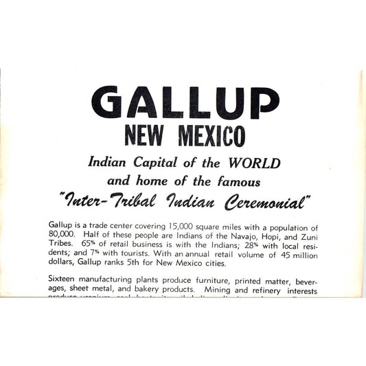 1961 Gallup New Mexico Travel Brochure and Map Indian Capital of the World AD4