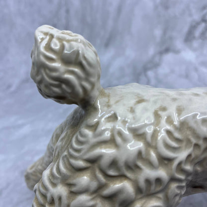 Vintage Large Porcelain Poodle Dog Figurine White w/ Brown Collar 10.5x9.25 TI9