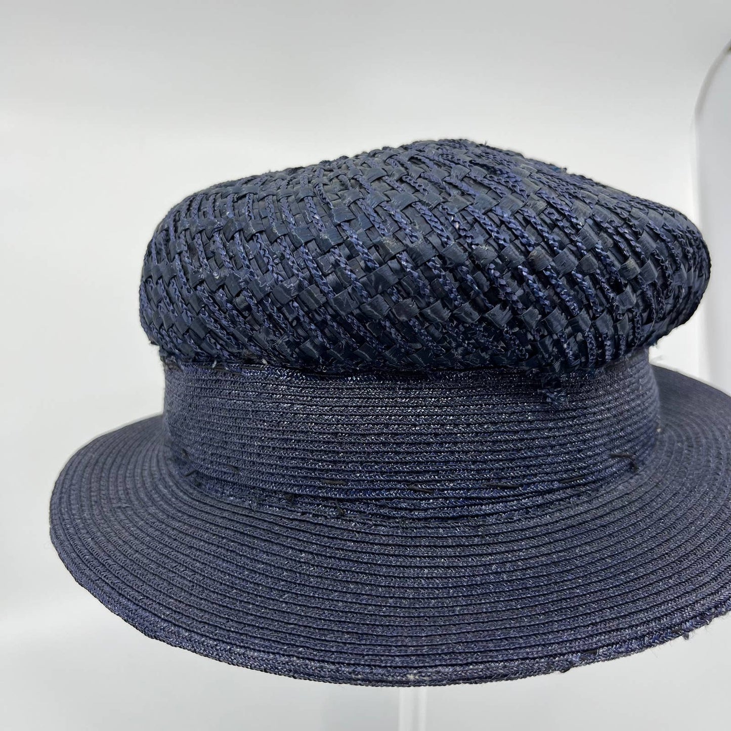 Vintage Woman’s Navy Blue Straw Woven Sunday Hat HB1