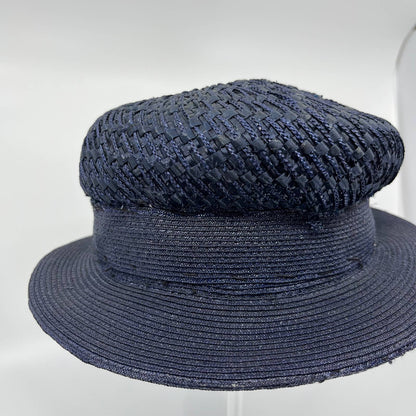 Vintage Woman’s Navy Blue Straw Woven Sunday Hat HB1