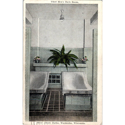 Tiled Men's Bathroom Mud Baths Waukesha WI 1927 Original Postcard TJ9-P3